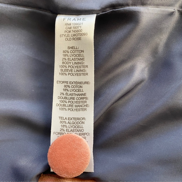 Frame Single Breast Lined Velvet Blazer Notch Lapel Pockets Old Rose - 0 - Picture 13 of 14